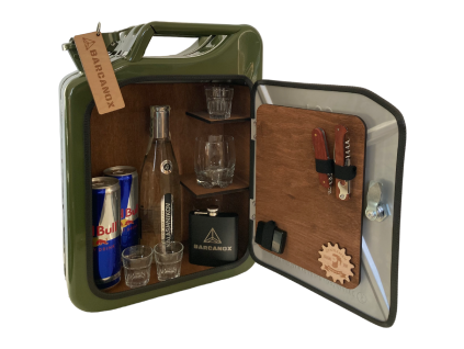 Kanister bar khaki s LED – hnedé drevo